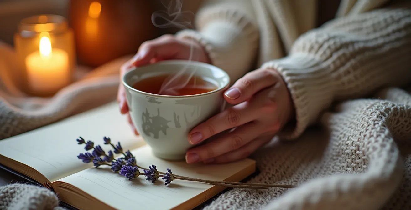 Person praktiziert entspannendes Abendritual vor dem Schlafengehen