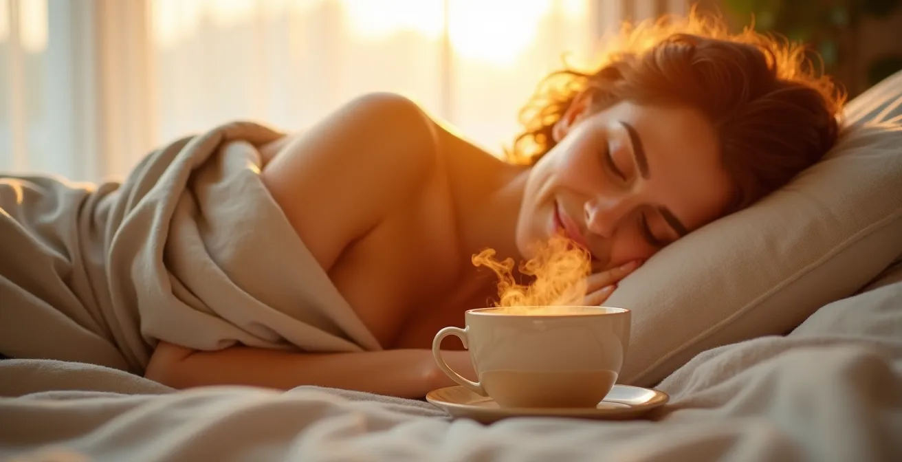 Person in Ruheposition mit warmer Farbgebung die Körperwärme symbolisiert