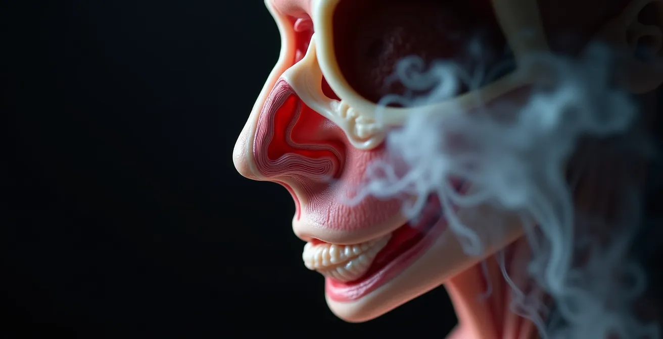 Anatomischer Querschnitt einer Nase zeigt Nasenscheidewand und Luftstrom