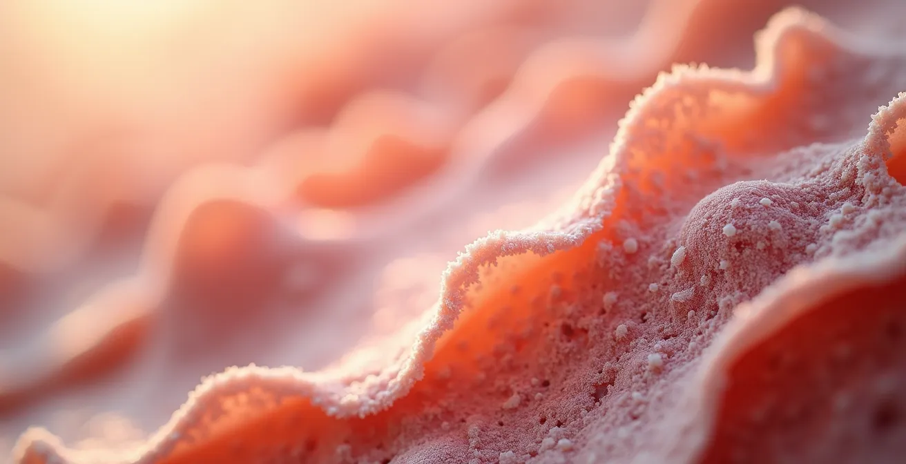 Makroaufnahme männlicher Brustanatomie mit Fokus auf Gewebestrukturen