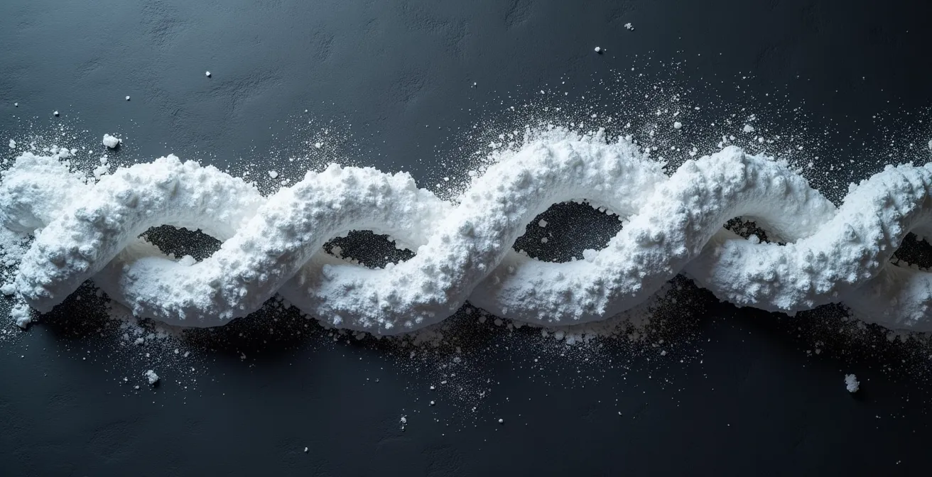 Kollagen-Peptide in Pulverform unter Mikroskop