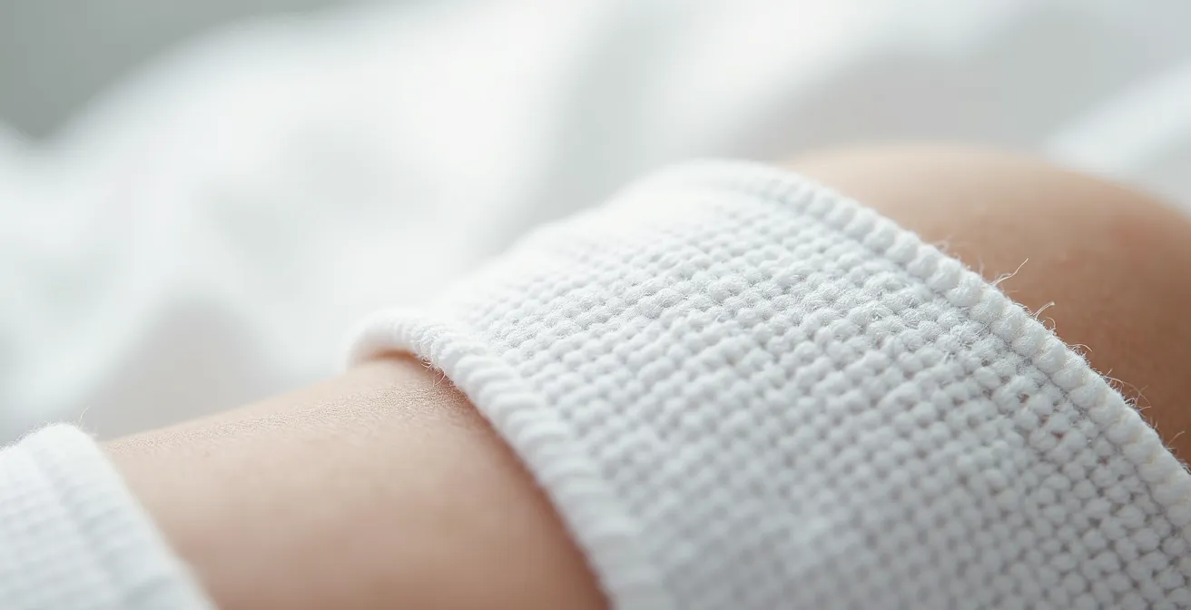 Detailaufnahme eines weichen Stirnbands zur Nachsorge nach Ohrenkorrektur