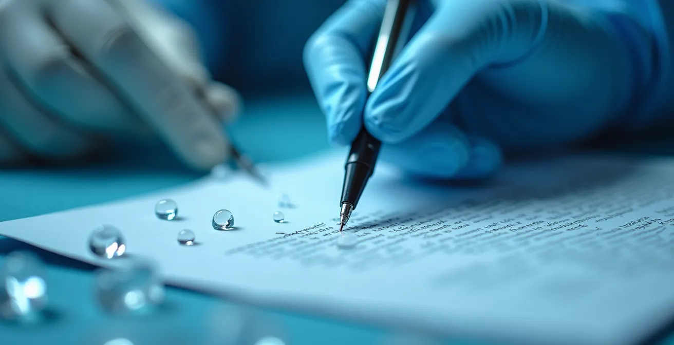 Detailaufnahme medizinischer Dokumentation und Aufklärung in der Schönheitschirurgie