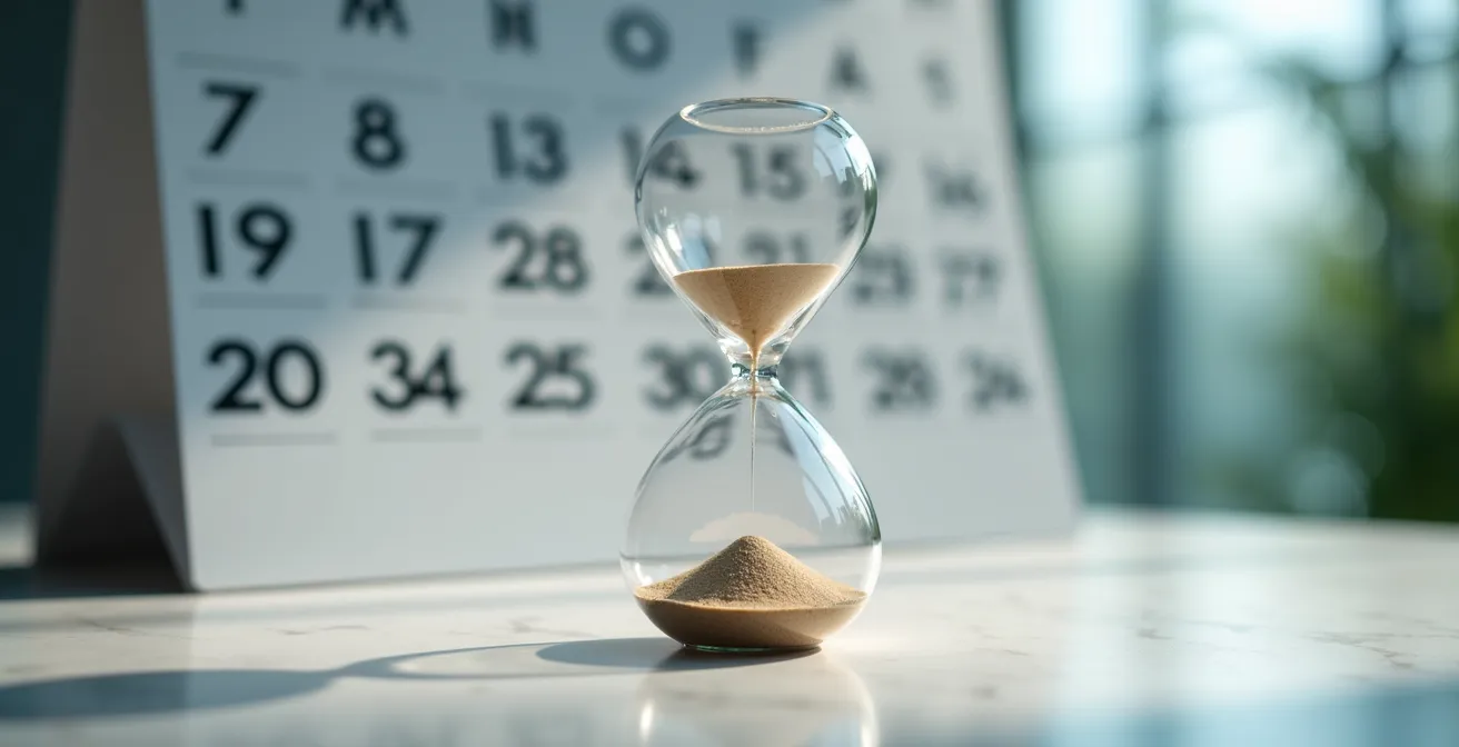 Grafische Darstellung der Stabilisierungsphase vor einer Straffungsoperation, symbolisiert durch eine fast abgelaufene Sanduhr.